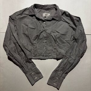 grey and white striped cropped button down shirt from american eagle